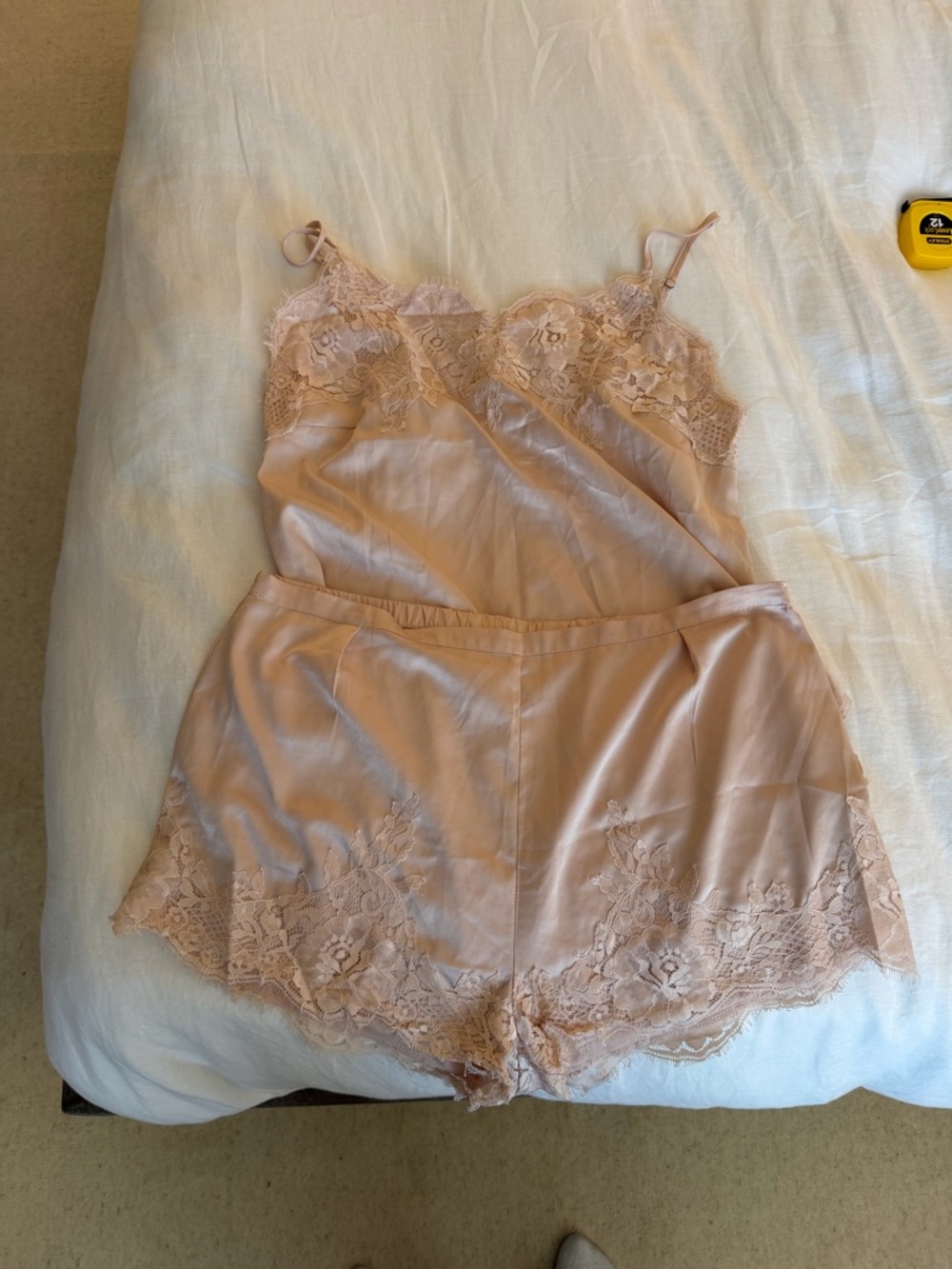 Lace-Trim Satin Cami & Shorts Sleep Set in Blush Pink